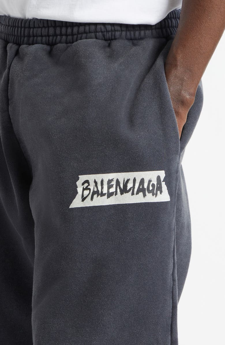 Balenciaga Masking Tape Logo Heavy Fleece Sweatpants, Alternate, color, Faded Washed Black