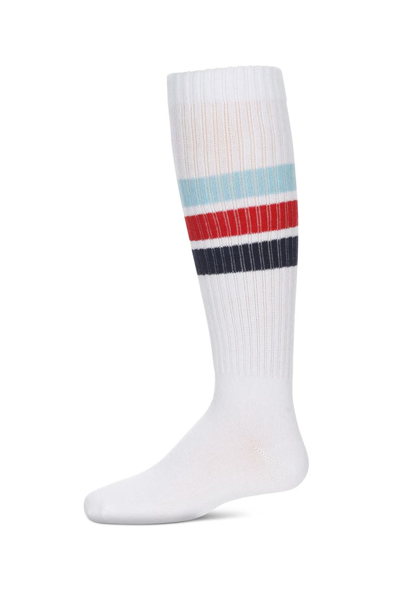 Triple Stripe Knee High Socks, Main, color, White Multi