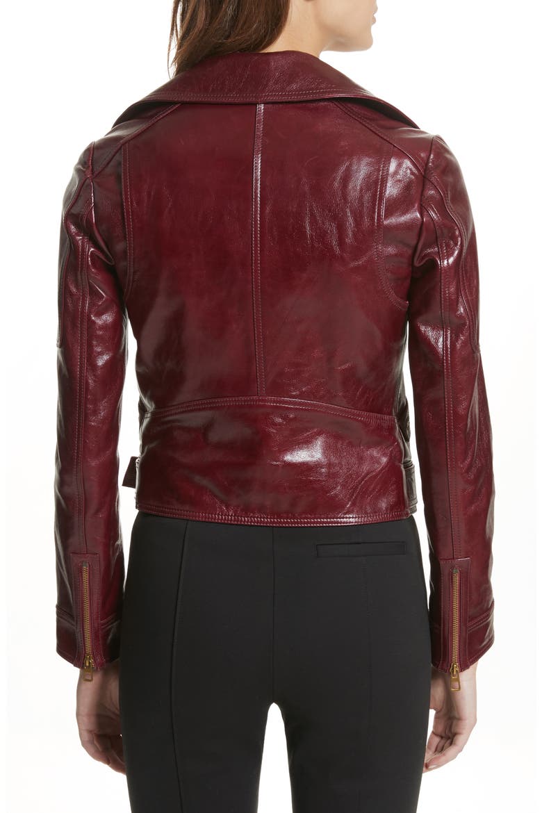 Bianca Leather Moto Jacket, Alternate, color, RED