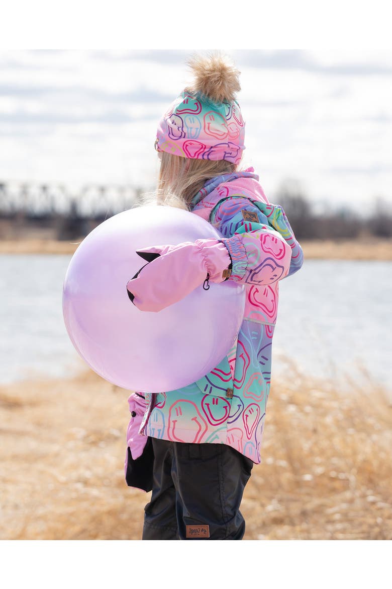 Stretch Jersey Hat Smileys with Pompom, Alternate, color, Multicolored Printed Smileys