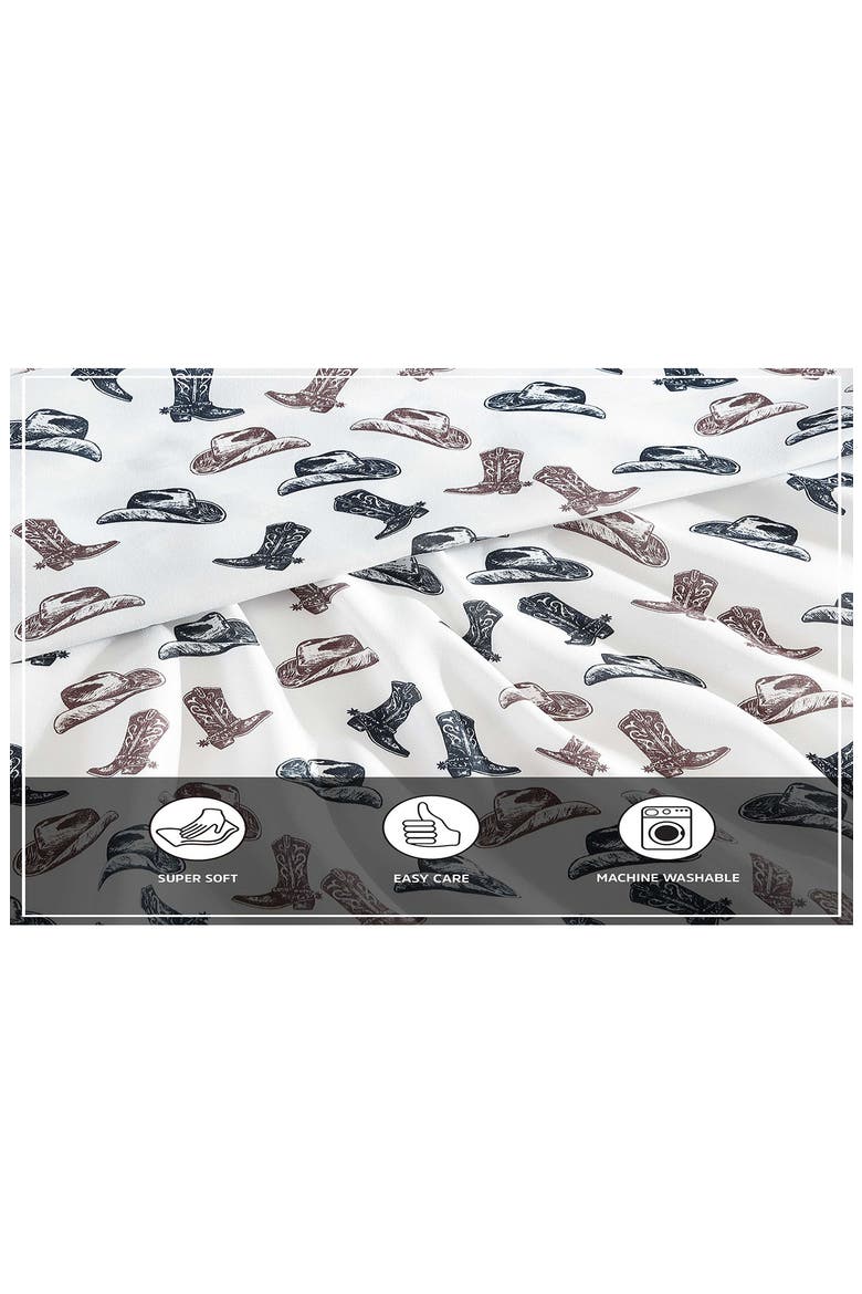 Boots 'N Hats Microfiber Sheet Set, Alternate, color, GREY / DARK BROWN