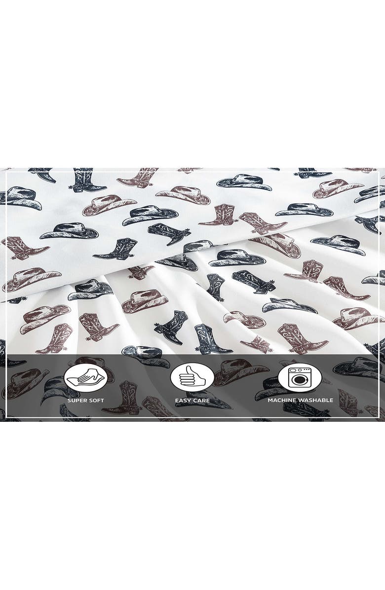 Wrangler Boots 'N Hats Microfiber Sheet Set, Alternate, color, Grey / Dark Brown