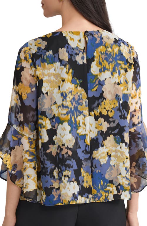 Kasper Abstract Floral Ruffle Sleeve Chiffon Top In Multi