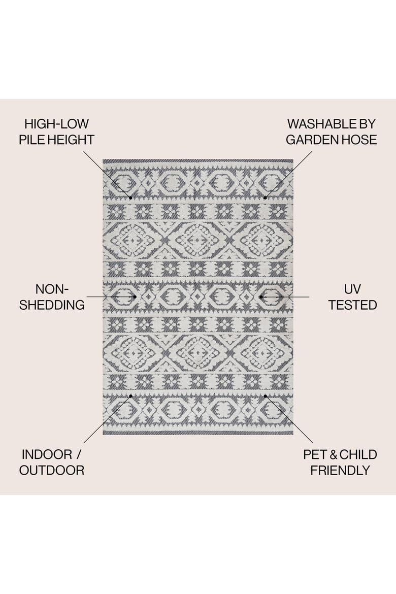 Citta High-Low Pile Mediterranean Tile Indoor/Outdoor Area Rug, Alternate, color, White/Black
