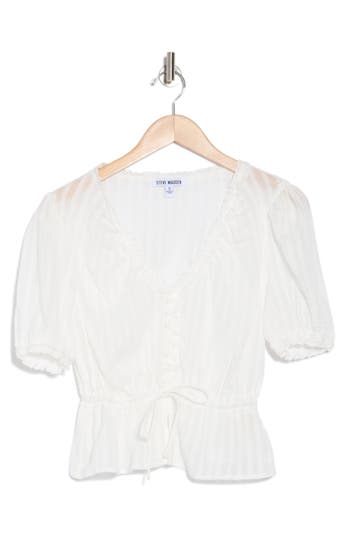 Steve Madden Shadow Stripe Ruffle Cotton Button Top