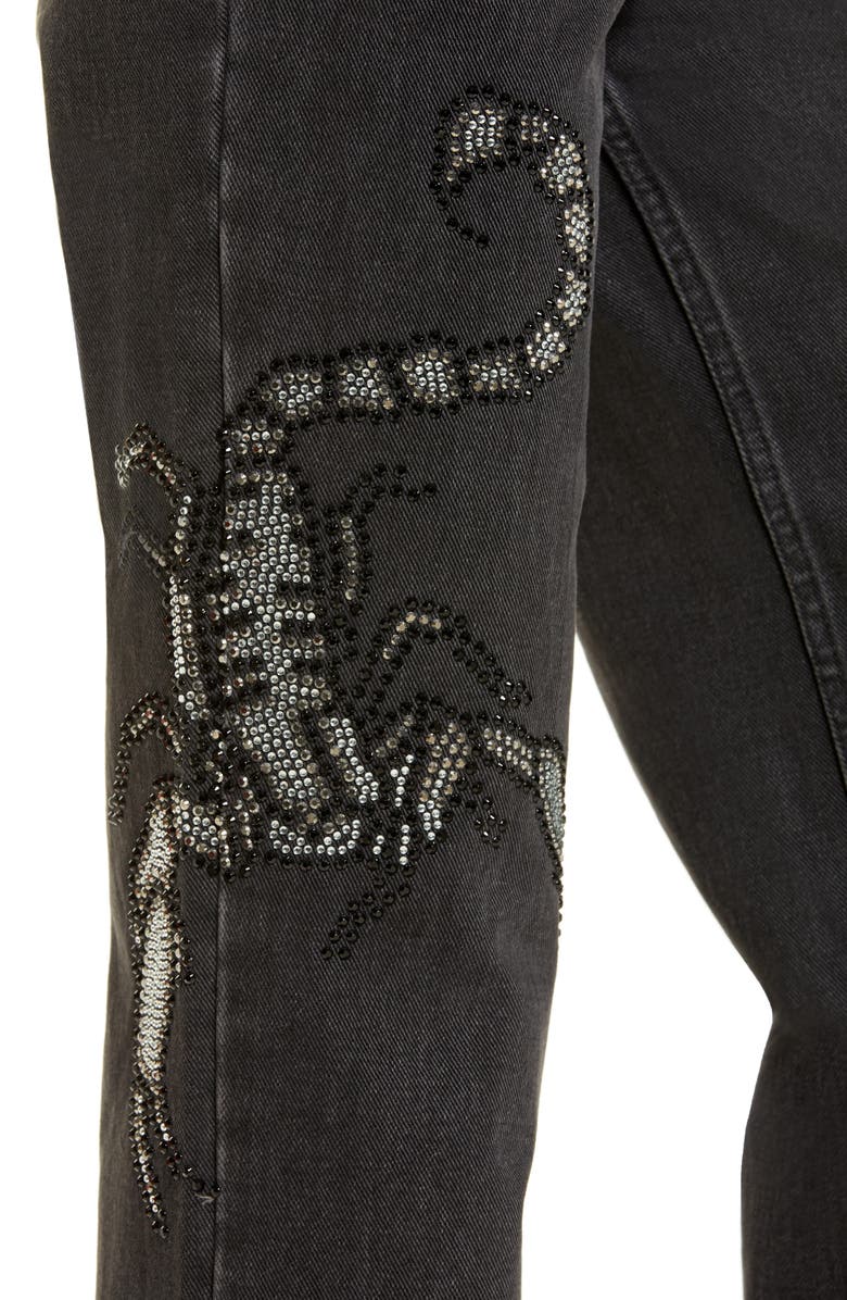 Topshop Crystal Scorpion Runway Wide Leg Jeans, Alternate, color, 