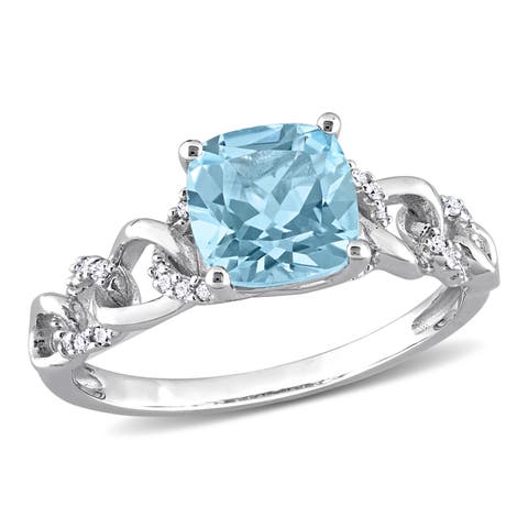 Blue Topaz & Diamond Link Ring 10k