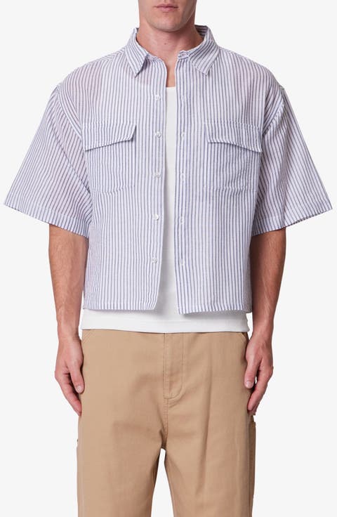 Stripe Crop Boxy Short Sleeve Button-Up Shirt