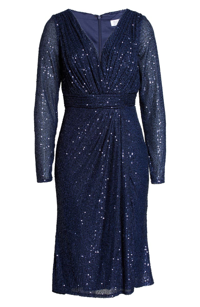 Mac Duggal Long Sleeve Sequin Faux Wrap Dress, Alternate, color,