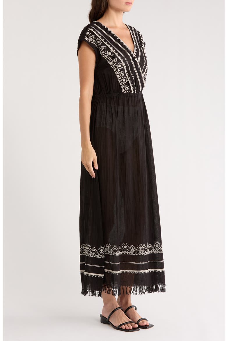 Embroidered Cover-Up Maxi Dress, Alternate, color, BLACK