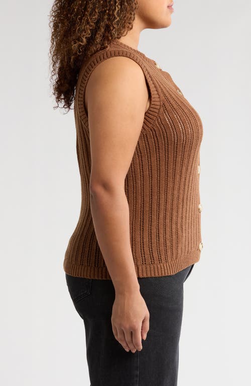 Sanctuary Pointelle Stitch Cotton Button-up Sweater Vest In Sepia