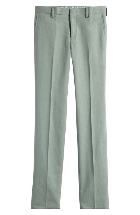 Kids' Solid Green Flat Front Linen Blend Dress Pants (Big Kid)
