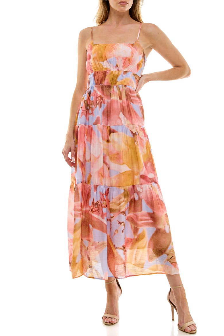 Abstract Floral Tiered Dress, Main, color, LAVENDER/ CORAL