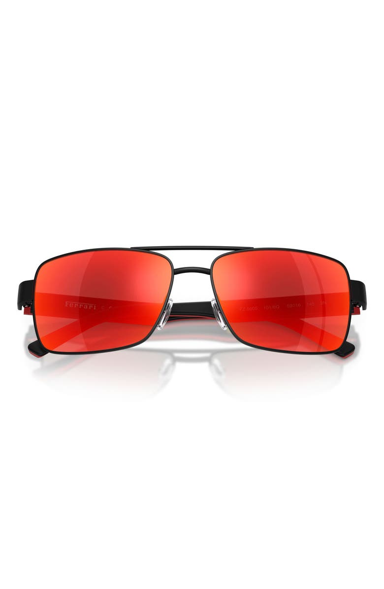Scuderia Ferrari 59mm Rectangular Sunglasses, Alternate, color, Black Matte / Dark Mirror Red