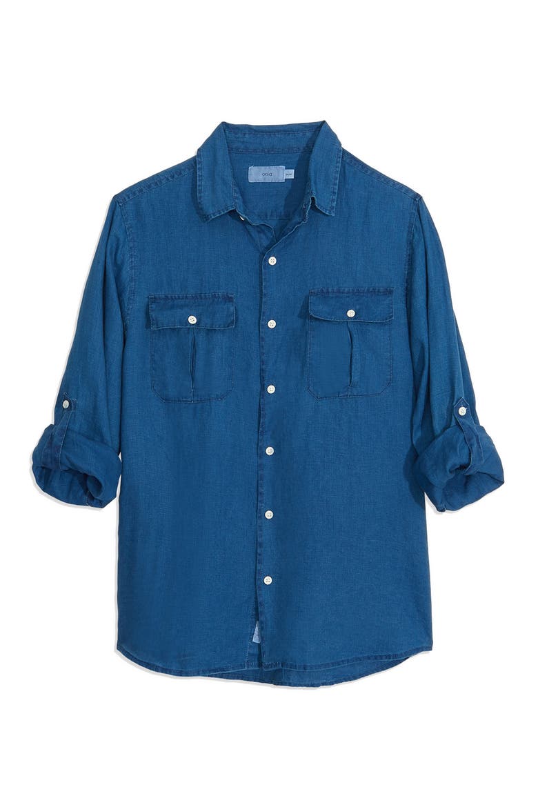 Garrett Linen Button-Up Shirt, Alternate, color, LIGHT INDIGO