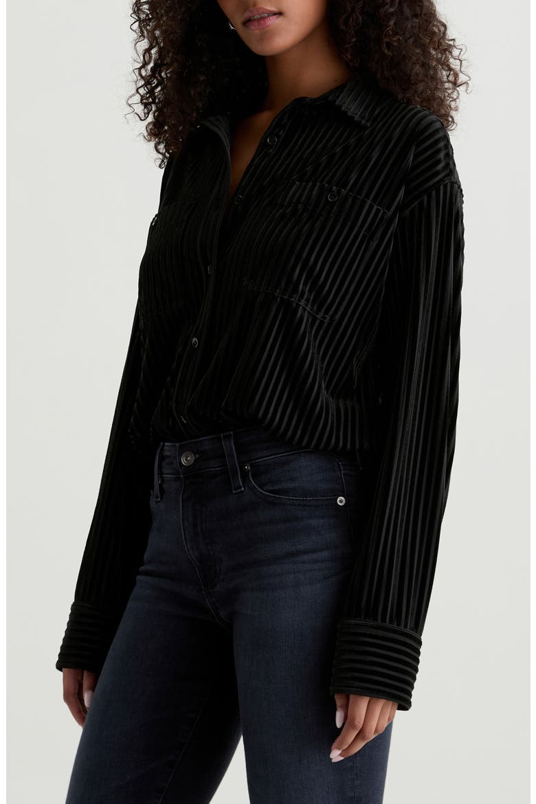 Leny Relaxed Fit Velvet Button-Up Shirt, Alternate, color, SUPER BLACK