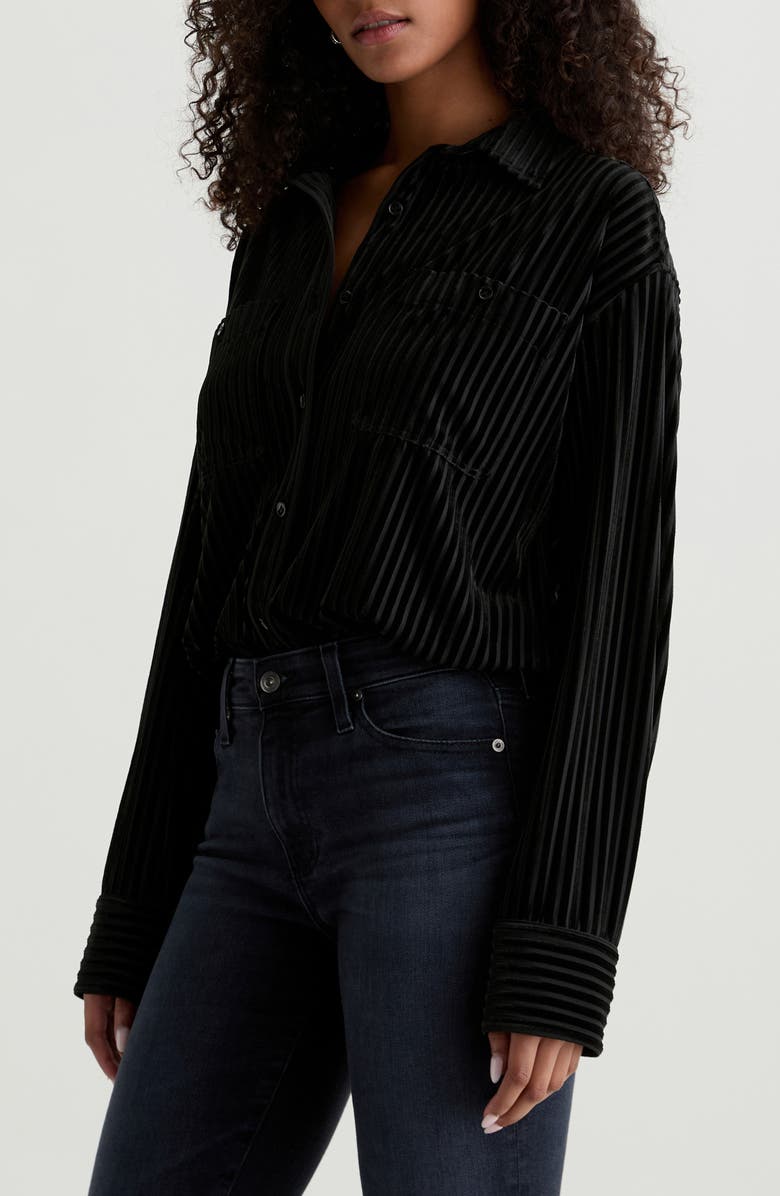 AG Leny Relaxed Fit Velvet Button-Up Shirt, Alternate, color, Super Black
