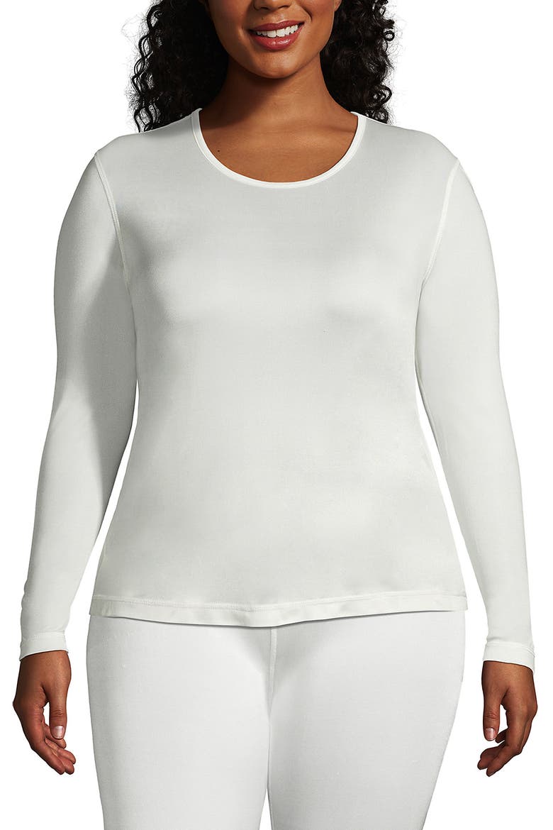 Silk Interlock Long Sleeve Crewneck Long Underwear Top, Main, color, Ivory