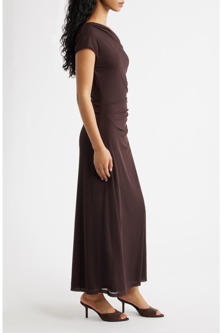 Paris Asymmetric Mesh Dress, Alternate, color, CHOCOLATE