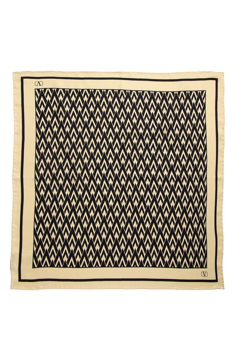 Valentino Toute la V Silk Square Scarf, Alternate, color, Cream/ Black