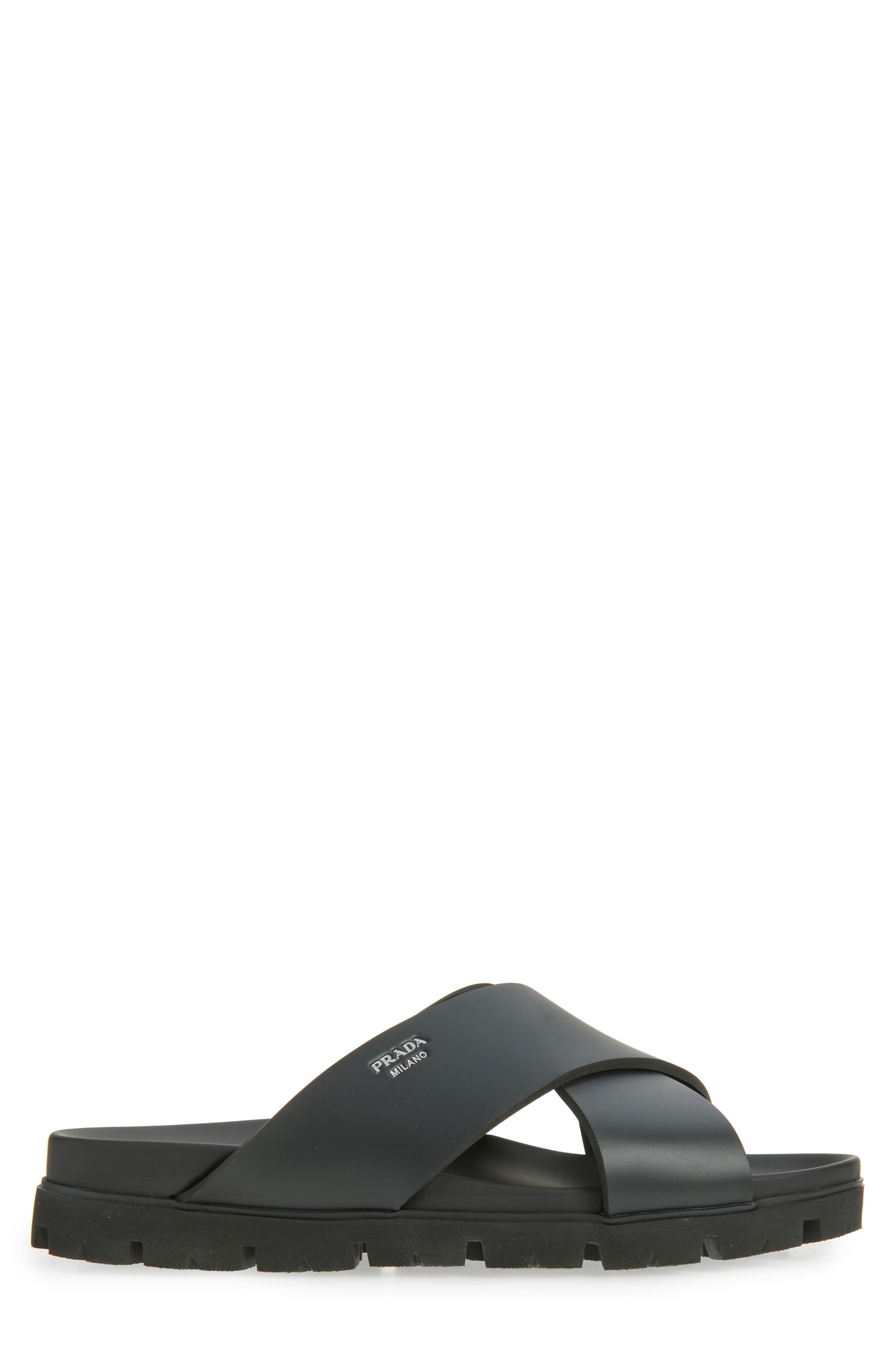 Prada Cross Strap Slide Sandal, Alternate, color, Nero