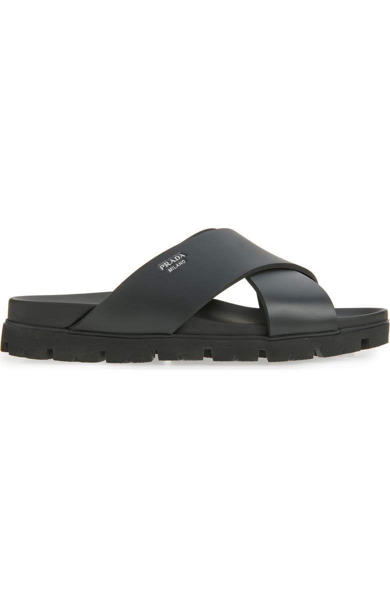 Prada Cross Strap Slide Sandal, Alternate, color, Nero
