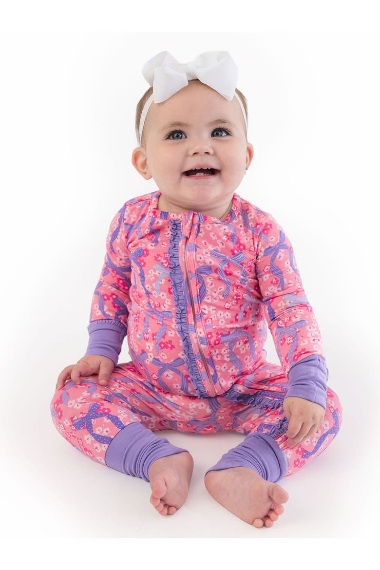 Baby Girls Softsnooze Convertible Ruffle One Piece Pajama, Alternate, color, Bow Besties