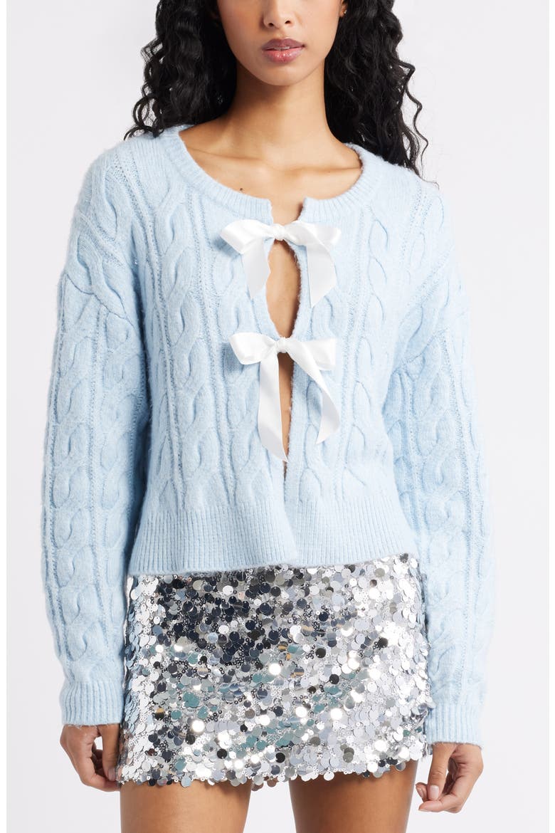 Cable Bow Tie Cardigan, Main, color, BLUE SKYRIDE
