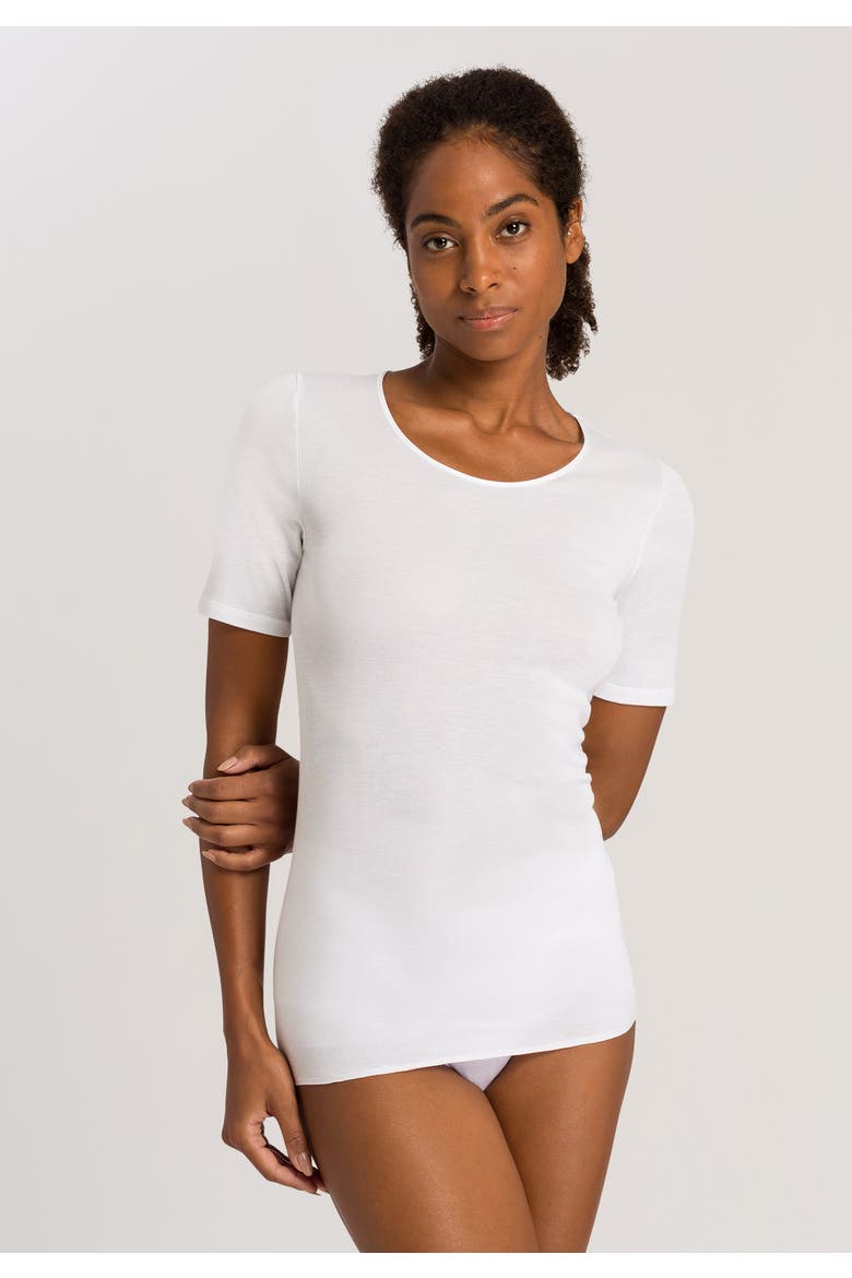 Cotton Seamless Fitted Cotton Round Neck Top, Alternate, color, White
