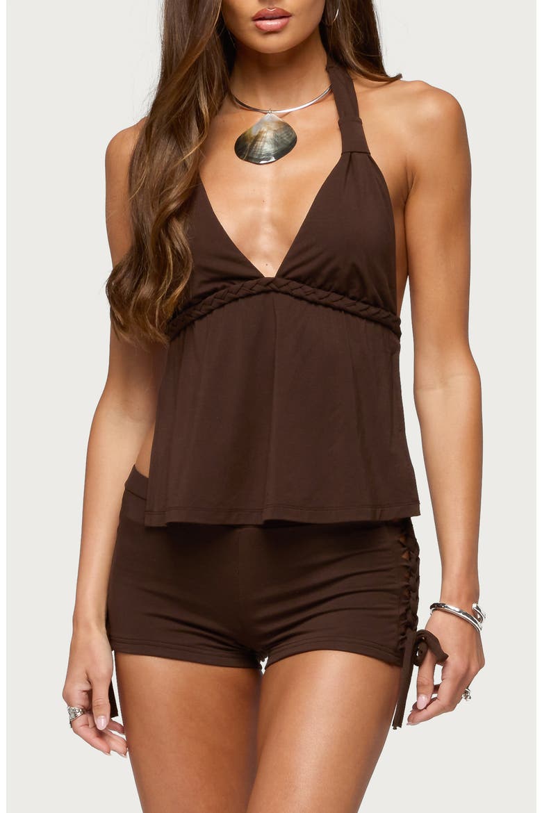 Jilly Braided Open Back Halter Top, Main, color, BROWN