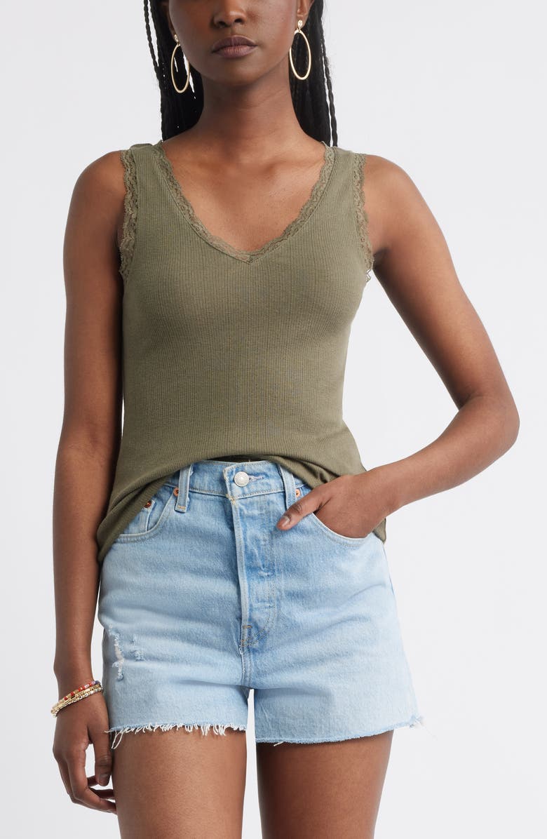 Treasure & Bond Lace Trim Pointelle Tank Top, Main, color, 