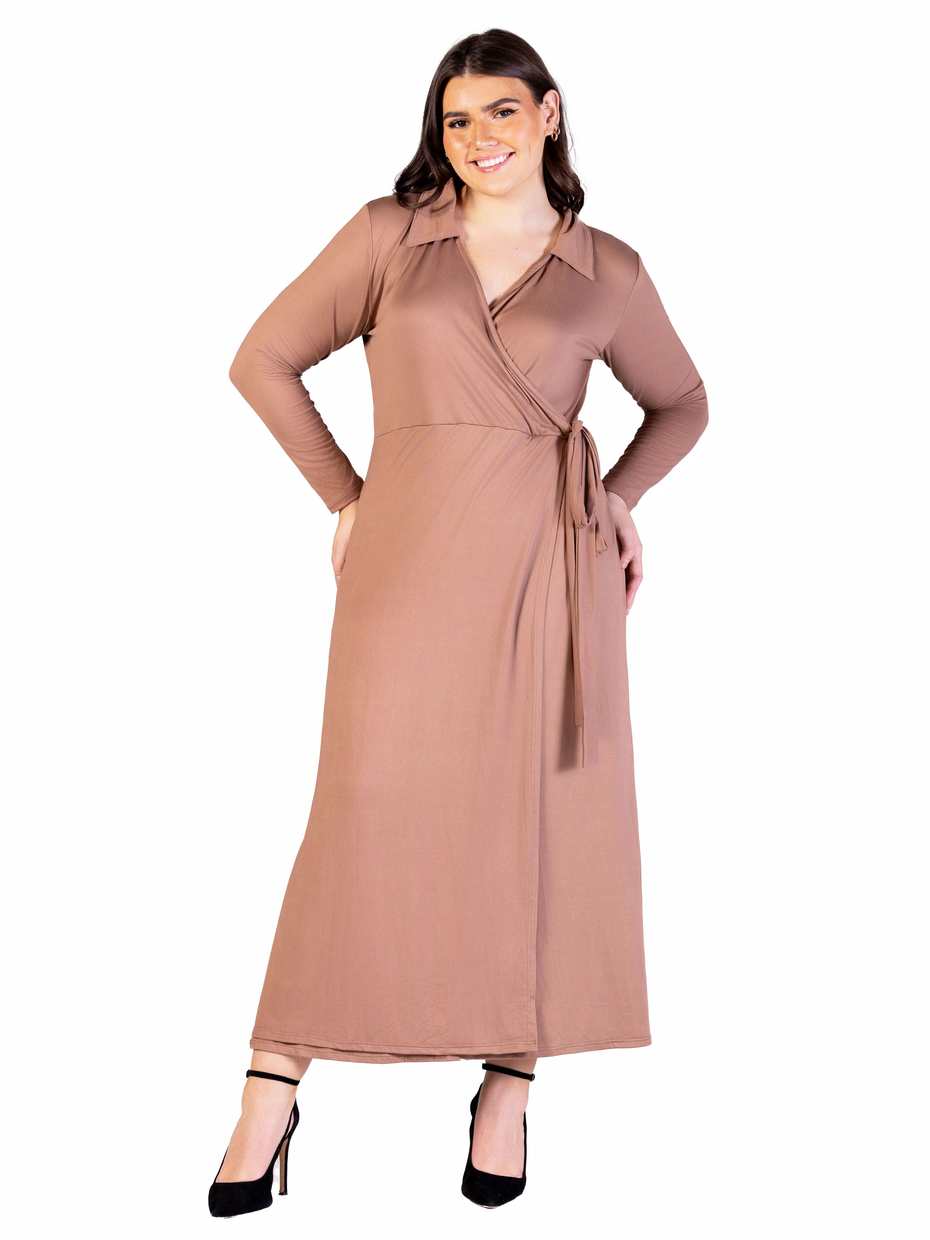 Comfortable Collared Wrap Maxi Dress - image 3