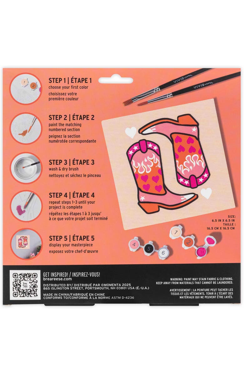 Brea Reese Vivid Acrylic Mini Paint By Number Kit Cowgirl Boot, 6 inch x 6 inch, Alternate, color, Multicolored