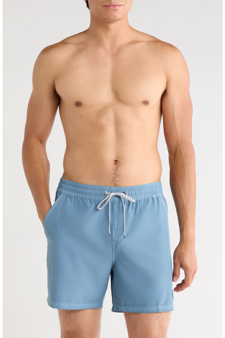 Every Other Day Wave Washed Layback Swim Trunks, Main, color, BLUE FOG