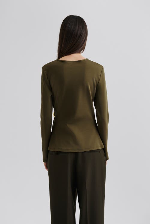 Malina Mailey Jersey Brooch Long Sleeve Top In Green