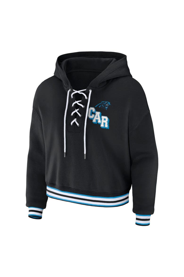 Women's WEAR by Erin Andrews Black Carolina Panthers Lace-Up Pullover Hoodie, Alternate, color, Black