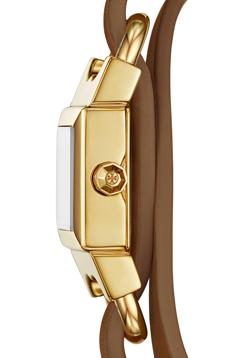 Double T Link Reversible Leather Strap Wrap Watch, 18mm, Alternate, color, LUGGAGE/ GOLD/ GREEN
