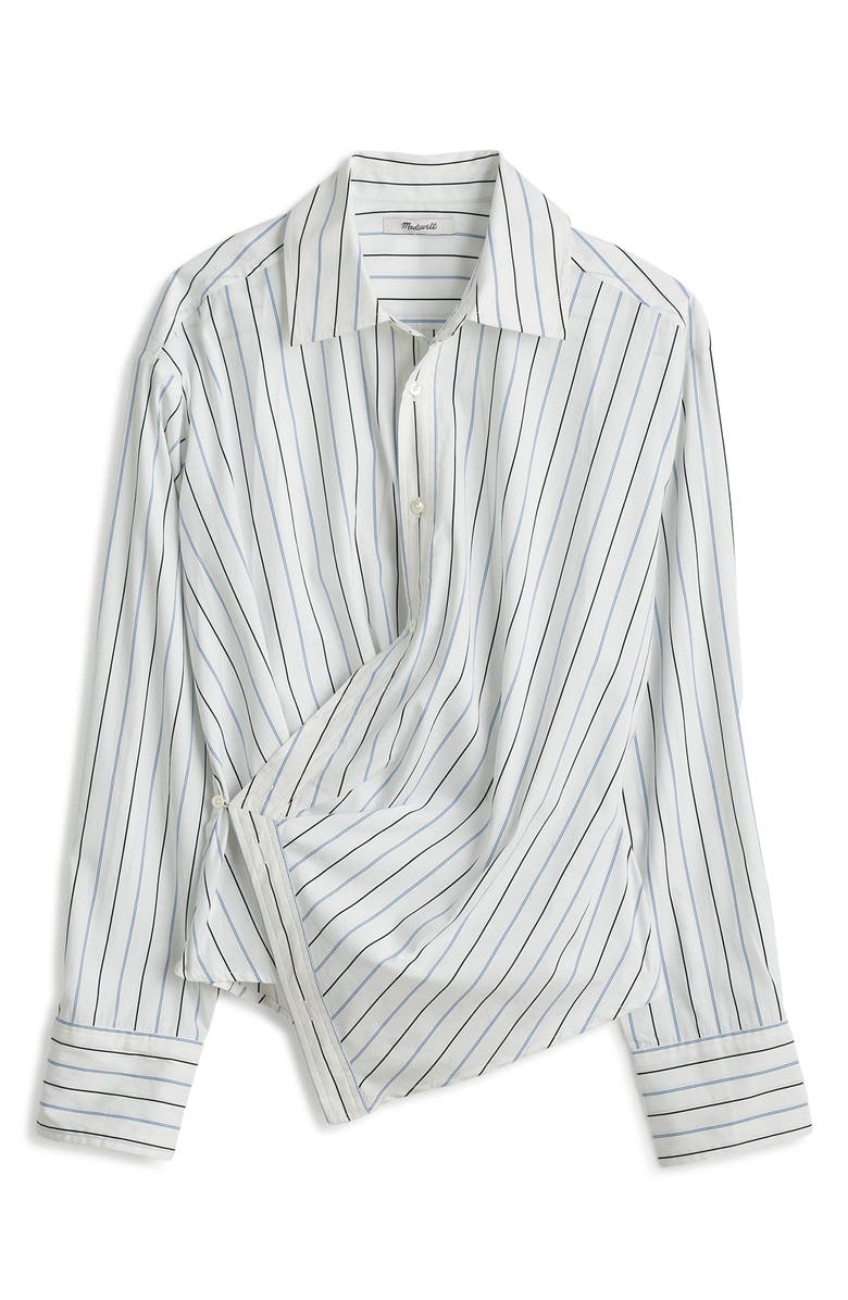 Madewell Stripe Asymmetric Button-Up Shirt, Alternate, color, Hydrangea