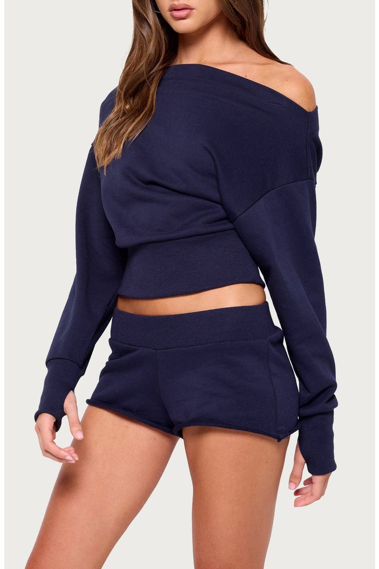 Hennie Off the Shoulder Sweatshirt, Alternate, color, NAVY