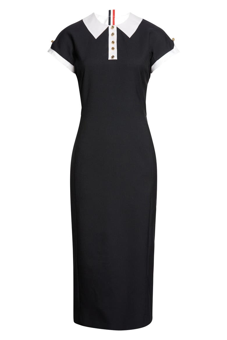 Trompe l'Oeil Polo Wool Hopsack Dress, Main, color, NAVY