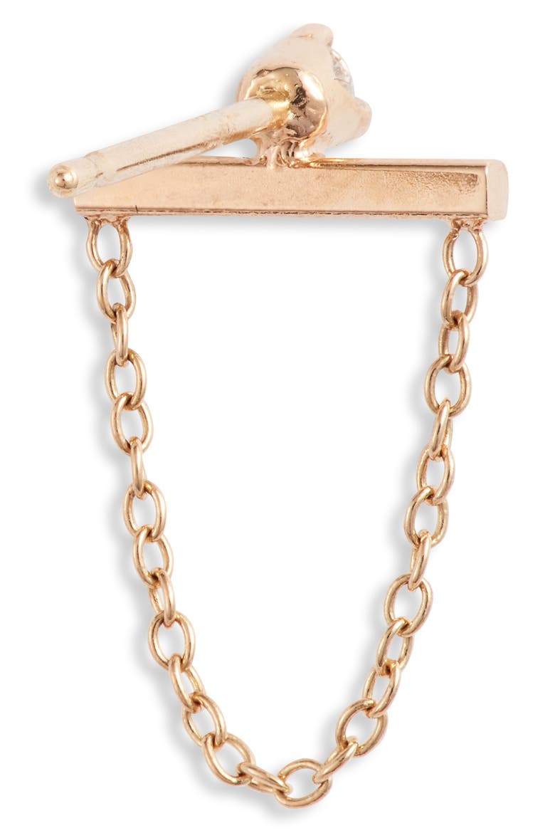 Single Diamond Bar & Chain Earring, Alternate, color, YELLOW GOLD/ DIAMOND