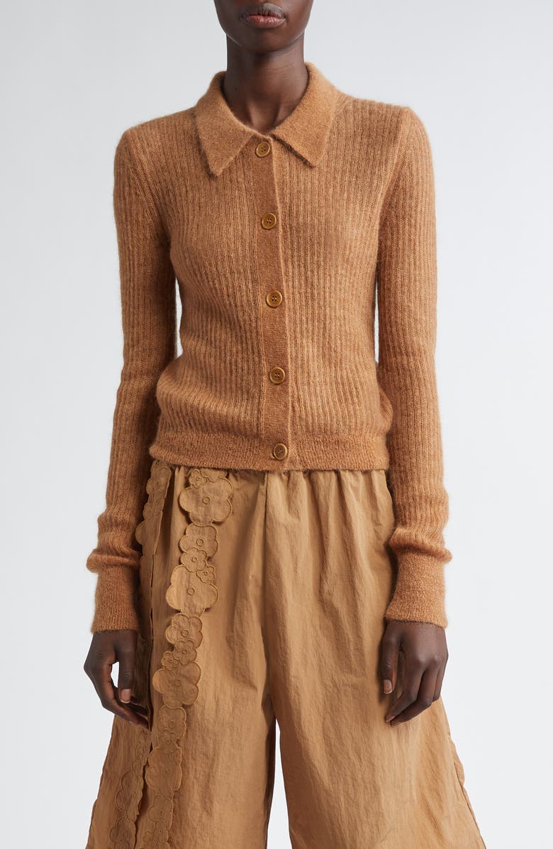 Cecilie Bahnsen Jaki Collared Mohair & Wool Blend Cashmere Cardigan, Main, color, 