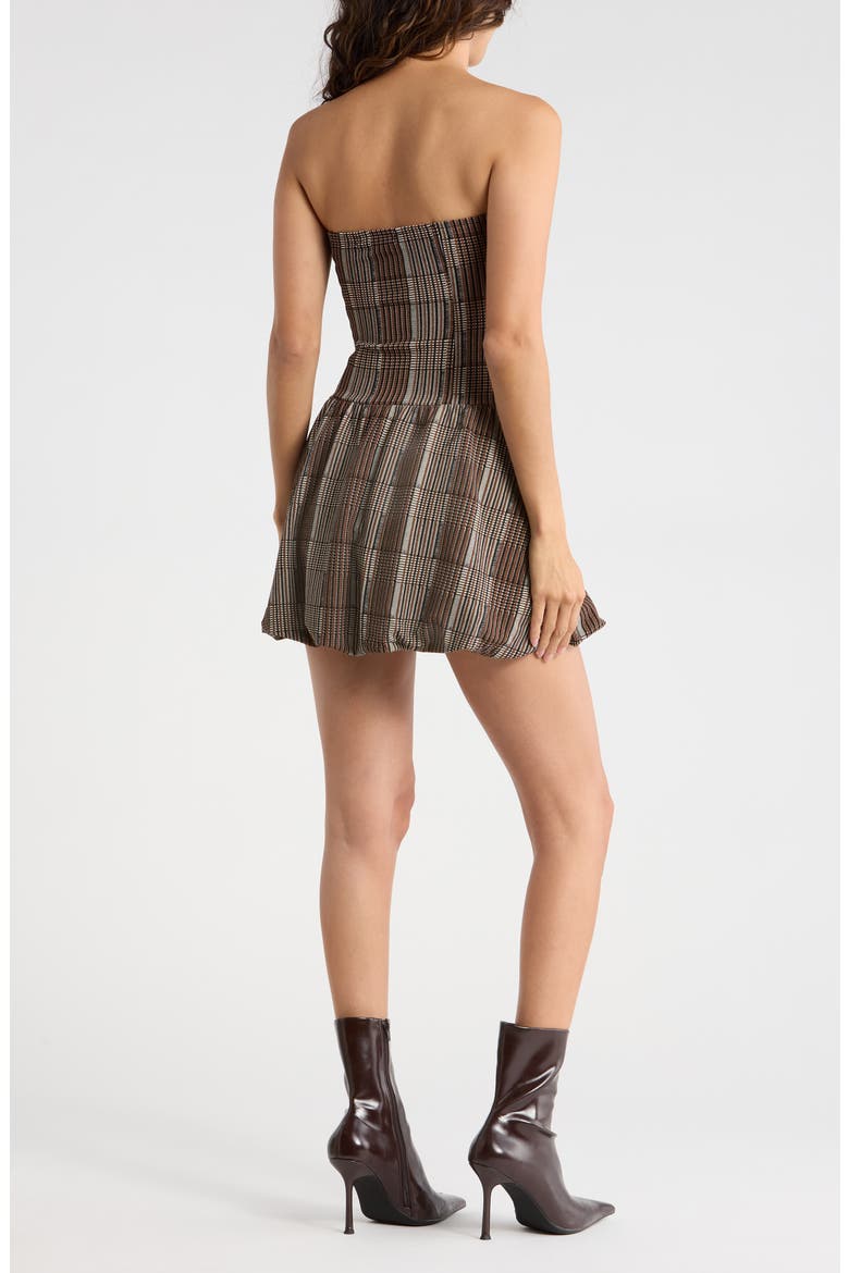Plaid Strapless Drop Waist Minidress, Alternate, color, BROWN PLAID