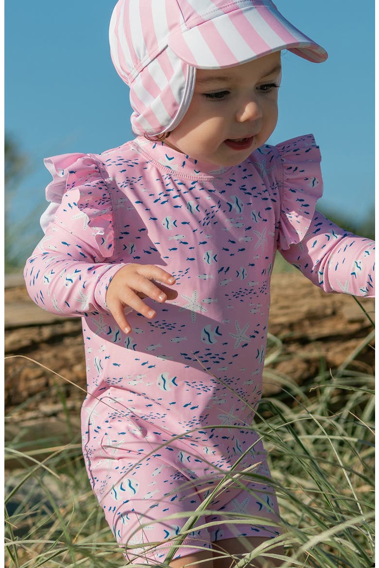 Pink Sea Long Sleeve Sun Romper, Alternate, color, PINK