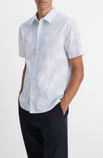 Vince Fil Coupe Regular Fit Short Sleeve Shirt In White