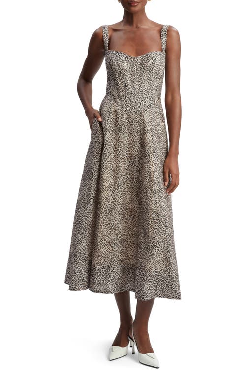 Bardot Lilah Corset Linen-blend Midi Dress In Brown