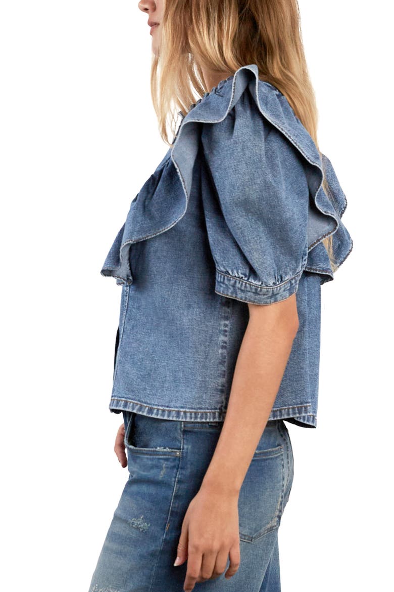 Daydream Ruffle Denim Shirt, Alternate, color, RELAXED BLUE