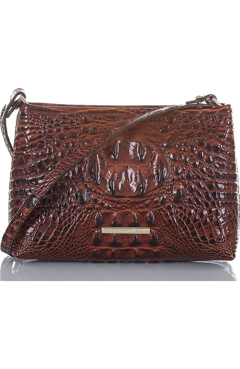 Brahmin Lorelei Croc Embossed Leather Shoulder Bag, Main, color, Pecan
