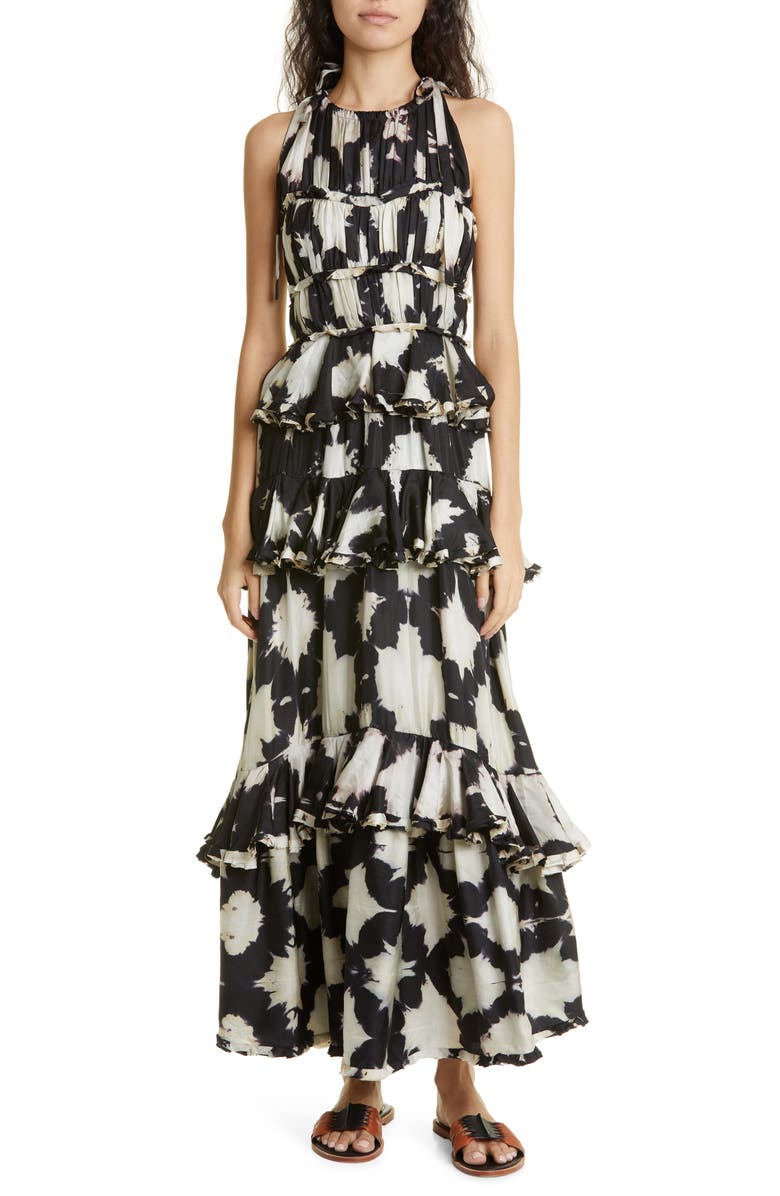 Ulla Johnson Serafina Floral Tiered Silk Gown, Main, color,