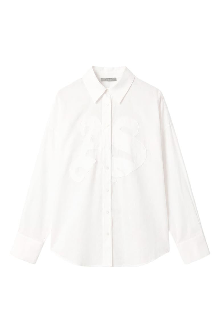 Sparrow Embrodiered Logo Appliqué Linen & Cotton Button-Up Shirt, Alternate, color, OPTIC WHITE